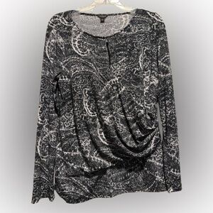 Ann Taylor Black & White Paisley Long Sleeve Top L